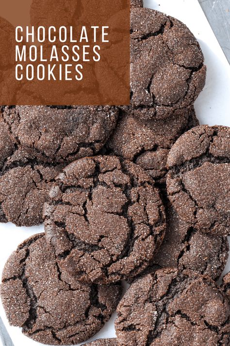 Chewy, chocolatey and perfect for the holidays. These cookies are sweetened with brown sugar and molasses; they have bittersweet notes of dutch cocoa and the signature smokiness taste from the molasses.  #christmascookies #cookies #molassescookies #chocolatecookies Molasses Recipes, Chewy Molasses Cookies, Molasses Cookies Recipe, Dutch Cocoa, Chocolate Sugar Cookies, Makeup Images, Double Chocolate Cookies, Cocoa Cookies, Molasses Cookies