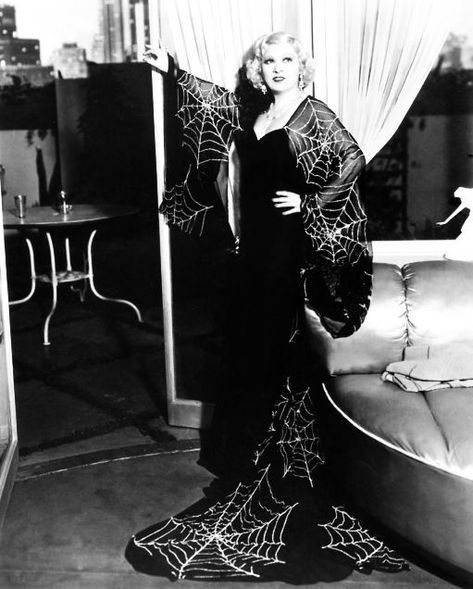 Spiderweb Dress, Hollywood Halloween, Vintage Spider, Vintage Halloween Costume, Mae West, Spider Webs, Norma Jeane, Old Hollywood Glamour, Retro Halloween