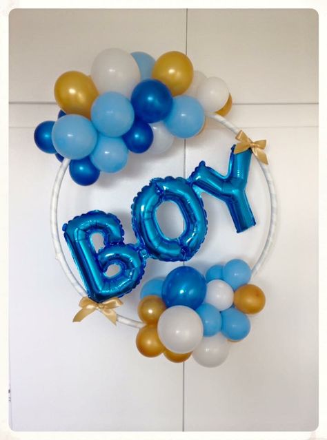 "It's a boy" balloon hoop. Created by BalloonBlooms.co.uk Balloon Hoop, Circle Decor, Fiesta Shower, Idee Babyshower, Its A Boy Balloons, Royal Baby Showers, Welcome Home Baby, Tinkerbell Party, Prince Baby Shower