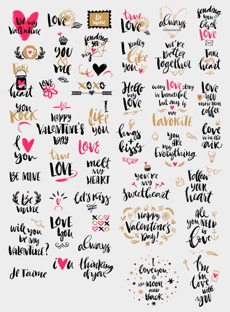 Tag Sheets Printable, Tag Sheets For Scrapbook, Love Stickers Printable, Scrapbook Printables Free, Free Printable Quotes, Scrapbook Quotes, Projets Cricut, Valentine Stickers, Hand Lettering Quotes