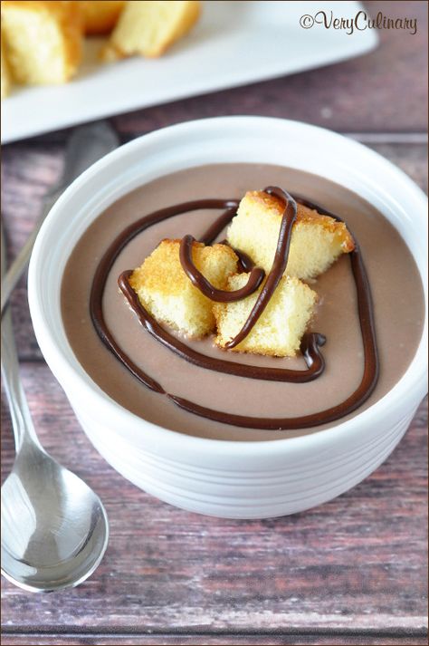 Milk Chocolate Soup with Pound Cake Croutons on www.bellyfull.net Chocolate Soup, Fruit Soup, Sweet Kitchen, Cinnamon Cake, Eat Dessert First, Top Recipes, Sugar Rush, Croutons, Eat Dessert