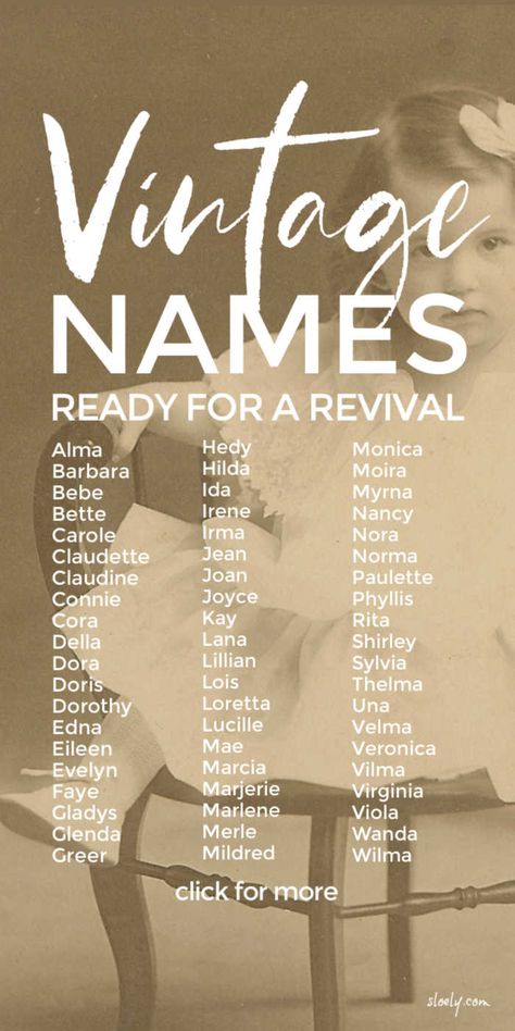 Unusual vintage baby names for girls due a comeback. These gorgeous but rare vintage baby names from the 1920s have a wonderfully modern feel to them after all the old fashioned, Victorian names that have been popular recently. #vintagenames #unusualnames #rarenames #babynames #girlsnames #babygirlnames Rare Things, Vintage Surnames, 50s Names, Antique Names, Old Woman Names, Old Vintage Names, I Girl Names, Ideas Name, Names For Girl