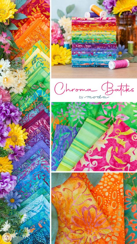 Available in February 2024! Experience the vibrant world of Chroma Batiks, a stunning fabric collection from Moda Fabrics available at Shabby Fabrics. These batiks are a feast for the eyes, boasting a beautiful array of colors in a mesmerizing rainbow spectrum. This collection features 34 skus and will be available for purchase in precut fabric sets: Fat Quarters, Charm Packs, Jelly Rolls, Layer Cakes, and Mini Charm Packs. Rainbow Spectrum, Fabric Outlet, Cottage Quilt, Charm Packs, Spring Quilts, Jelly Rolls, Quilt Fabric Collections, Layer Cakes, Shabby Fabrics