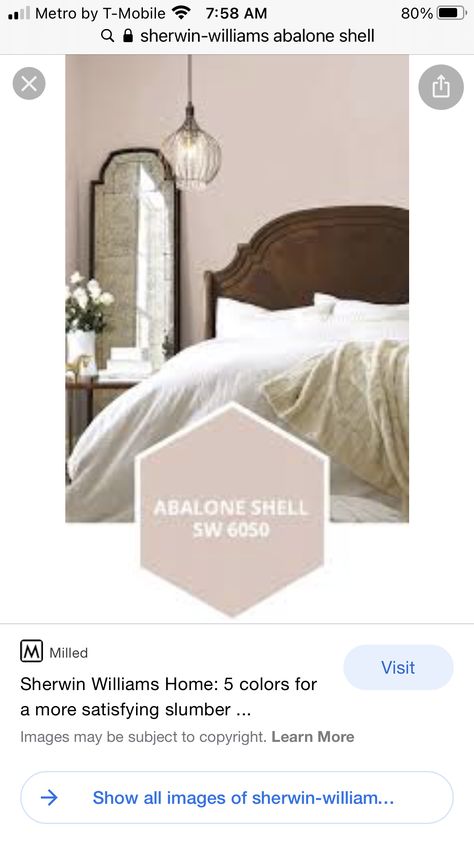 Sw Abalone Shell, Sherwin Williams Abalone Shell, Sherwin Williams Auger Shell, Sw Abalone Shell Paint, Abalone Shell Sherwin Williams, Light Pink Bedroom Walls Paint Colors Sherwin Williams, Benjamin Moore Abalone, Shell Bedroom, Sherman Williams