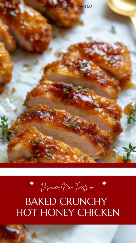 Baked to Crispy Perfection! 🧡🔥🍗 This Hot Honey Chicken is everything you love—juicy, crunchy, and dripping with sweet and spicy honey glaze. A must-try masterpiece! 🌟🍽️ #BakedChickenGoals #HotHoneyGlaze #CrispyPerfection #SweetAndSavory #FlavorFusion #SpicySensation #ChickenDinnerFav #EasyAndTasty #ComfortFoodJoy #FoodCravingsFixed Baked Crunchy Hot Honey Chicken, Crunchy Hot Honey Chicken, Spicy Honey Chicken, Hot Honey Recipe, Hot Honey Chicken, Honey Glazed Chicken, Honey Bread, Honey Glazed, Spicy Honey