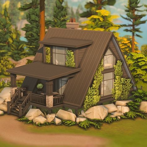 Modern A-Frame rental 🌲 | noCC 🛠️ packs used: EP: Growing together, Horse ranch, Seasons GP: Dream home decorator 🏷️: @ea… | Instagram Sims 4 A Frame House, Sims 4 Rustic House, Sims 4 A Frame, Sims4 Houses, Storyline Ideas, Modern A Frame, Sims Houses, Sims Builds, Growing Together