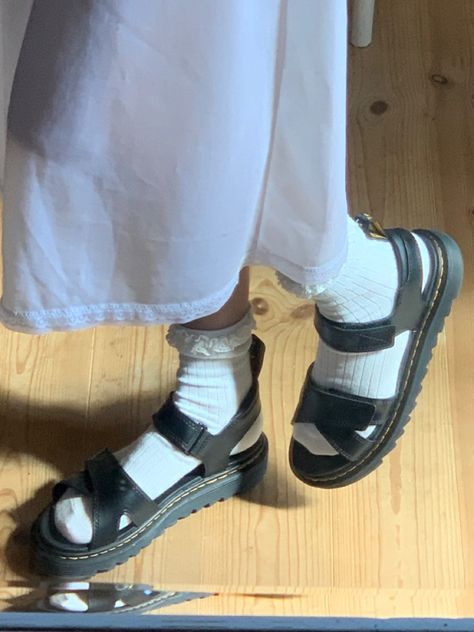 Doc Martens Sandals With Socks, Doc Sandals With Socks, Dr Martens Sandals With Socks, Coquette Sandals, Slides With Socks, Doc Sandals, Coquette Shoes, Voss Sandals, Doc Martens Sandals