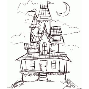 Creepy Houses Drawing, Creepy House Drawing, Haunted House Drawing Easy, Haunted House Sketch, Haunted Drawing, Simple House Sketch, Castle Drawing Easy, Free Spooky Fonts, Easy Haunted House