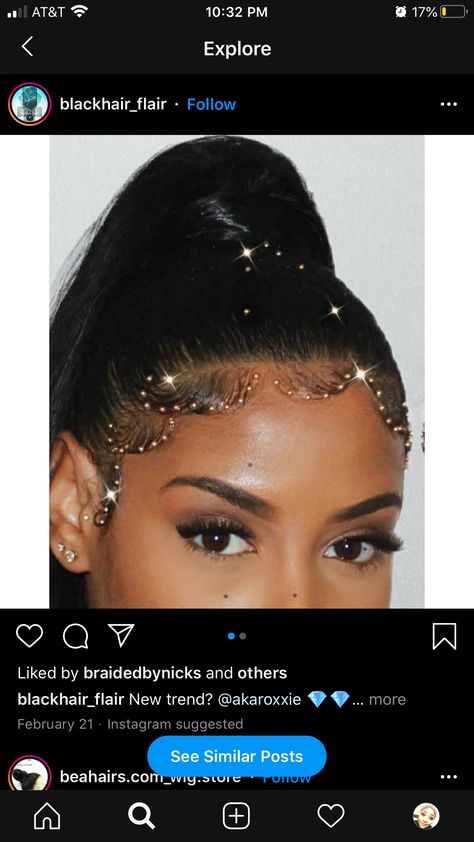 Bling In Hair, Half Up Half Down Hair With Rhinestones, Jewels On Hair, Hair Styles With Rhinestones, Jeweled Hairstyles, Hairstyles With Gemstones, Diamonds On Hair, Rhinestone Hair Black Women, Diamonds Hairstyles