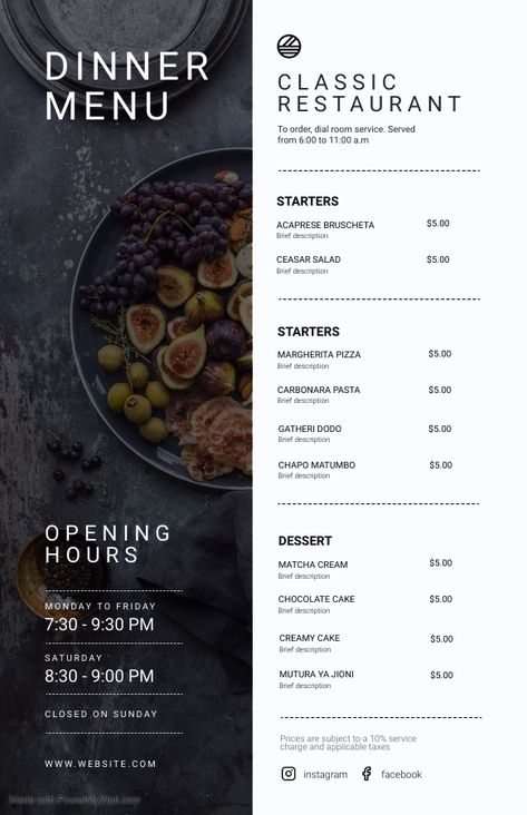 Appetizer Menu Design, Online Menu Design, Carte Menu Restaurant Design, Aesthetic Menu Template, Menu Design Aesthetic, Menu Aesthetic Design, Hotel Menu Card Design, Rustic Menu Design, Classic Menu Design