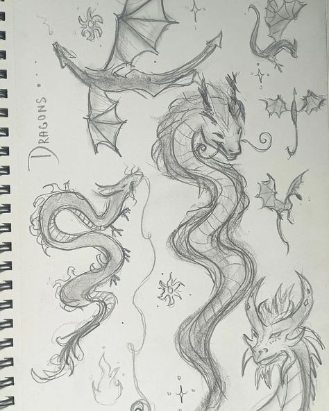 Dragons :) #art #artwork #portrait #sketch #sketchbook #drawings #sketching #dragon #pencilsketches Simple Mythical Creature Drawings, Coatyl Dragon Drawing, Three Headed Dragon Drawing, Acotar Sketches, Water Dragon Sketch, Dragon Drawing Sketches Simple, Cool Art Drawings Ideas Sketches, How To Draw A Dragon Step By Step, Cute Dragon Drawing Easy