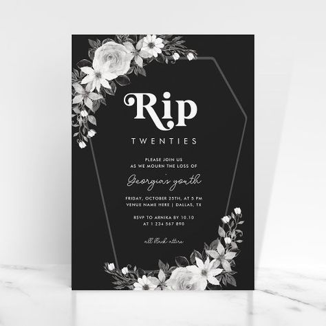 Black 30th Birthday Party, Rip To My Twenties, Rip 20s, 30th Birthday Party Themes, Twenties Party, 30th Bday Party, 30th Birthday Themes, 30th Birthday Bash, Surprise Party Invitations