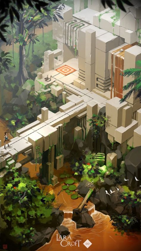 Lara_Croft_GO_Concept_Art_TD03 Game Level Design, Idle Game, 3d Karakter, Bg Design, Concept Art World, Isometric Art, Isometric Illustration, Low Poly Art, Level Design