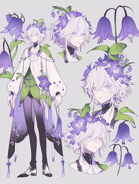 Purple Character Design, Flower Character Design, Inazuma Oc, Adoptables Characters, Oc Adopts, Flower Oc, Flower Character, Characters Inspiration Drawing, Character Design References