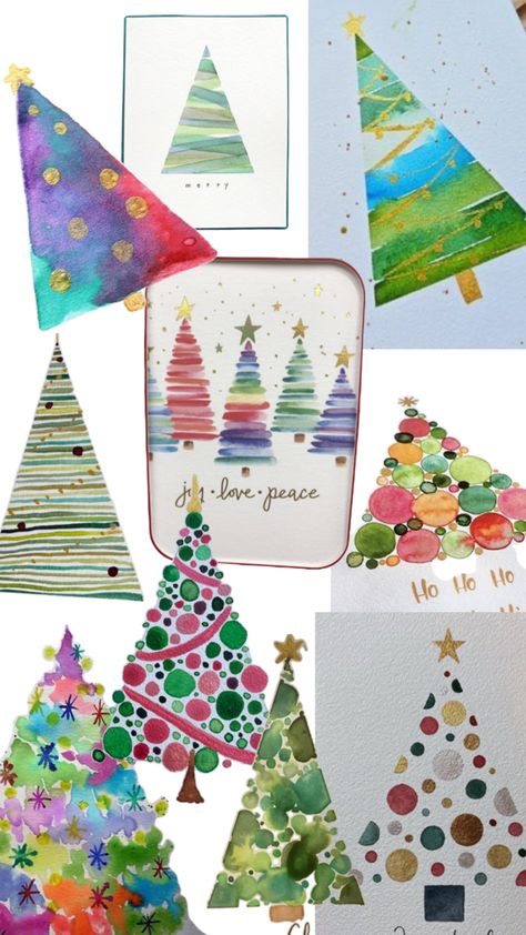 Christmas Card Watercolours, Paper Collage Christmas Card, Christmas Card Making Ideas Inspiration, Christmas Cards Collage, Christmas Cards Easy Diy, Easy Watercolor Christmas Cards Ideas, Christmas Tree Art For Kids, Abstract Christmas Art, Christmas Card Ideas For Kids