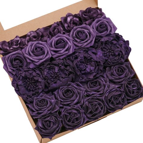 PRICES MAY VARY. Foam Package Include: Purple Foam Gardenia x5, Purple Foam Rose x5, Purple Foam Peony x4, Purple Foam Rose x4, Purple Foam Rose x5. Premium Material: The fake flowers are made of high-quality foam. Each flower with 8-inch stem, which is made of iron wire, so you can bend or cut them as you need. Realistic Look: They are perfect for making bouquets, boutonnieres, corsages, centerpieces, cake flowers or any other flower floral arrangements that you want at your wedding, party, bri Diy Wedding Bouquets, Purple Wedding Decorations, Peony Colors, Making A Bouquet, Purple Party, Rose Stem, Foam Roses, Diy Wedding Bouquet, Purple Themes