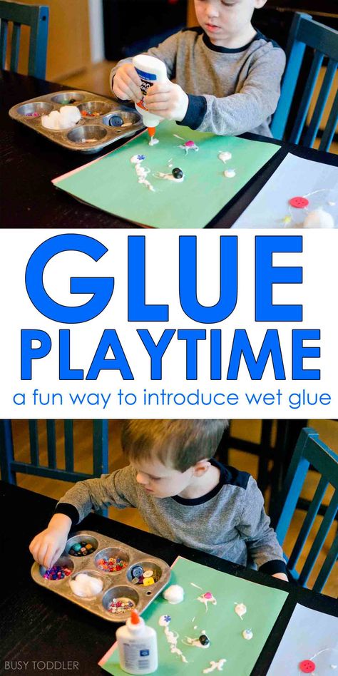 Glue Playtime Activity: A quick and easy toddler activity; life skills activity; easy indoor activity Montessori Activities For Toddlers, Diy Preschool, Easy Toddler Activities, Art Activities For Toddlers, Life Skills Activities, Teaching Toddlers, Toddler Activity, Group Ideas, Activities For Toddlers