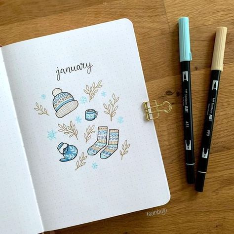 Tea (@teanbujo) • Instagram photos and videos Journal Setup Ideas, New Year Bullet Journal, Year Bullet Journal, January Bullet Journal, Bullet Journal Setup, Bullet Journal 2019, Bullet Journal Cover Page, Bullet Journal Paper, Bullet Journal Tracker