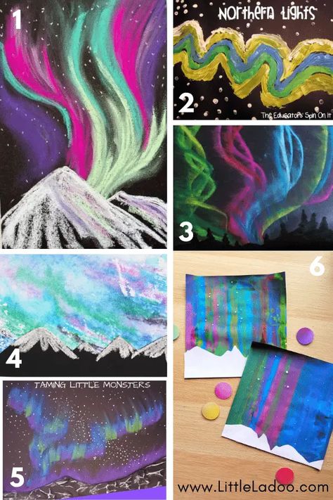 Aurora Activities for Kids - Little Ladoo Northern Lights Art For Kids, Northern Lights Art Lesson, Northern Lights Art Project, Aurora Artwork, Northern Lights Video, Aurora Borealis Art, Northern Lights Art, Chalk Pastel Art, Mindfulness Colouring