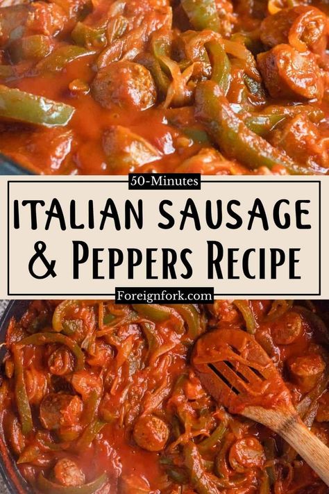 Italian Sausage and Peppers is a savory, filling meal that can be on the table in 30 minutes or less. If you are looking for a quick meal that is sure to satisfy, give this one a try! Mild Italian Sausage Recipes, Sausage And Peppers Recipe, Best Stuffed Pepper Recipe, Italian Sausage And Peppers, Italian Sausage Recipes, Sausage Dishes, Mild Italian Sausage, American Recipes, Hot Italian Sausage