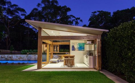 Outdoor Entertaining Area Pool, Modern Pool Cabana, Outdoor Kitchen And Dining, Concept Landscape, Pool Gazebo, Pool Pergola, Modern Pool House, Moderne Pools, Pool House Designs