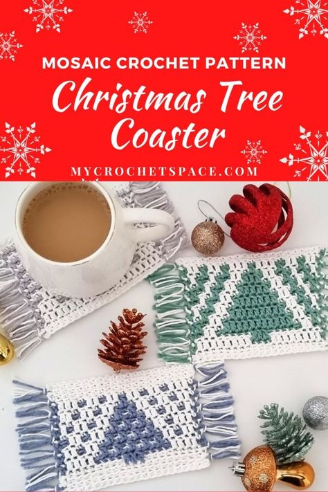 Coaster Crochet Patterns, Christmas Tree Coasters, Coaster Crochet Pattern, Christmas Mosaics, Christmas Mug Rugs, Coaster Crochet, Crochet Coasters Free Pattern, Crochet Placemats, Mug Rug Patterns