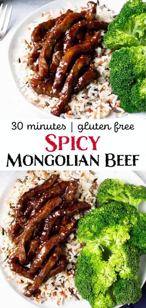 I made this Spicy Mongolian Beef in less than 30 minutes! My family loved it! You can leave out the red pepper flakes for a milder version if you like. You can also use gluten free soy sauce and gluten free hoisin sauce if needed as well. Goes great over rice or noodles with some sliced scallions on top! A perfect, easy recipe for weeknight dinners! | #beefrecipes #mongolianbeef #asianfood #DLB Spicy Mongolian Beef, Recipes With Hoisin Sauce, Gluten Free Hoisin Sauce, Sauce Ideas, Mongolian Beef Recipes, Fantastic Recipes, Gluten Free Soy Sauce, Mongolian Beef, Potluck Dishes