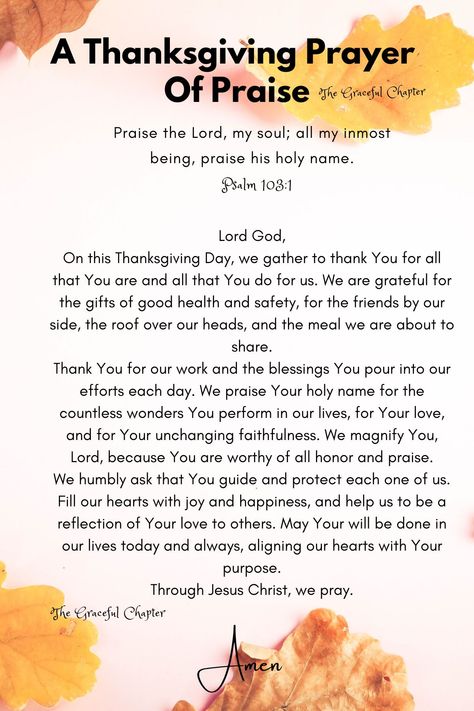 Thanksgiving Prayers For Family, Prayers For Family, Thanksgiving Prayers, Thanksgiving Blessing, Praise To The Lord, The Graceful Chapter, English Prayer, Prayer Of Praise, Praying For Your Husband