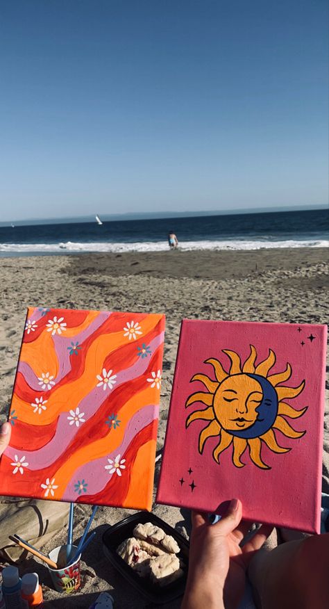 Painting At The Beach With Friends, Beach Day Painting, Paint And Sip Beach Picnic, Painting At The Beach Date, Painting On Beach Aesthetic, Painting On The Beach Date, Paiting Aesthetic Date, Drawing Date Aesthetic, Painting On The Beach Aesthetic