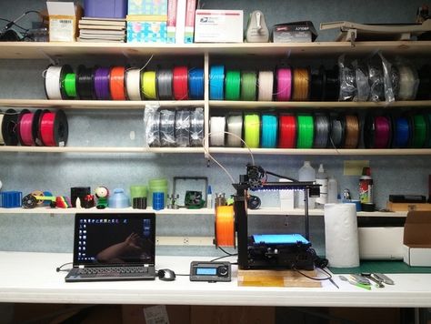 Filament Storage, Makerspace Design, Hobby Room Design, 3d Printing Store, Drukarka 3d, 3d Space, 3d Printing Diy, Manchester Nh, 3d Printer Filament