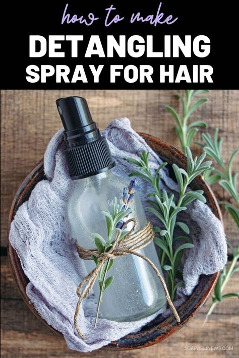 DIY Hair Detangler: How to Make a Simple Detangling Spray Recipe with Essential Oils for Natural Hair Care. If your hair is long or knots easily, getting a brush or comb through it can be a challenge. However, there is a simple and frugal beauty tip to remedy this dilemma -- A DIY hair detangler. This simple detangling spray recipe for hair is naturally scented, is easy to make and requires just four basic ingredients that detangle messy hair including kid safe essential oils. #haircare Hair Detangler Essential Oils, Detangler Spray Diy, Diy Detangler, Diy Hair Detangler Spray, Oils For Natural Hair, Kid Safe Essential Oils, Diy Hair Detangler, Diy Hair Spray, Detangling Spray