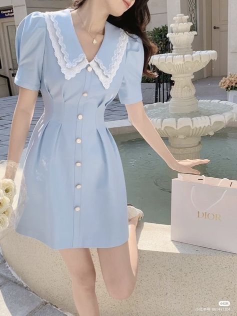 ━ 𝐡𝐚𝐳𝐞𝐥 ☻ Korean Mini Dress Outfit, Korean Dress Design, Satin Dress Outfit Classy, Printed Blouses, Blouses Designs, Makeup Mistakes, Trendy Dress Outfits, Trendy Fashion Tops, Korean Fashion Dress