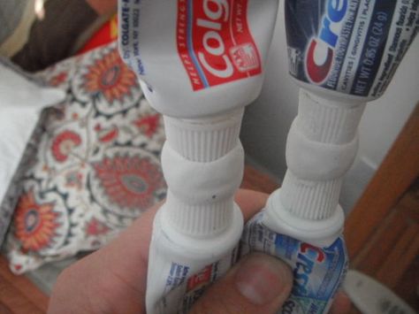 Refill Your Travel Toothpaste Bottles with a DIY Adapter Bottle Shoot, Portable Dryer, Car Fabric, Travel Toothpaste, Travel Size Toiletries, Recycled Bottle, Fabric Stamping, Pickle Jars, Car Cleaning Hacks