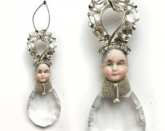 Jewelry Assemblage, Art Altéré, Assemblage Art Dolls, Indian Dolls, Chandelier Crystal, Found Object Art, Antique Chandelier, Doll Jewelry, Assemblage Jewelry