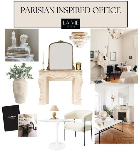 Parisian Office Decor, Parisian Chic Style Home, Modern Parisian Interior, Parisian Office, Parisian Chic Interior, Parisian Style Home, French Wardrobe Basics, Parisian Modern, Parisian Interior Design