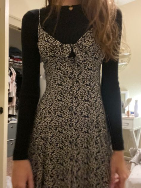 Black Shirt Under Dress, Black Floral Dress Outfit Winter, Sixth Form Outfits, Sixth Form, Fall Fit, Under Dress, Fit Check, Outfits Casuales, Modest Outfits