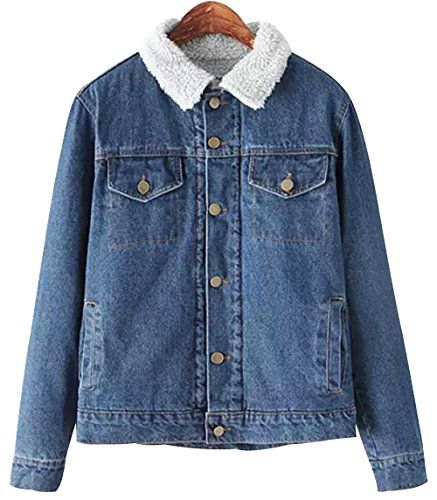 Trendy XU Women/Girls Winter Fleece Lined Denim Outwear BF Style Thicker Jean Jacket Denim Wool Jacket, Winter Denim Jacket, Fur Lined Denim Jacket, Windbreaker Outfit, Lamb Jacket, Lamb Plush, Blazer Pattern, Denim Jacket Winter, Lovely Fashion