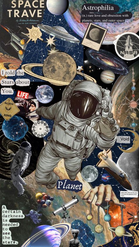 Aesthetic Wallpaper Space, Space Core Aesthetic, Collage Art Wallpaper, Space Collage, Nasa Wallpaper, Moon Earth, Astronaut Wallpaper, Astrology Planets, Print Design Art