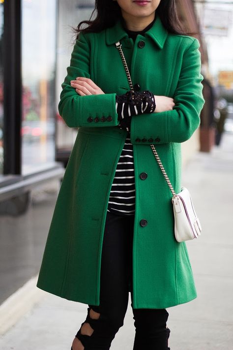 Green and Stripes (  Free People Hard Candy Embellished Sleeve Tee) Dark Academia Aesthetic Fashion Women, Green Coat Outfit, Dark Academia Aesthetic Fashion, Pants 2020, Green Winter Coat, Casual Academia, Green Turtleneck, Dark Academia Fashion, Dana Scully