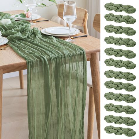 PRICES MAY VARY. 【Cheesecloth Table Runner】 Size: 35" W x 120" L. You will get 12 pieces 10FT length cheesecloth table runner. The sheer rustic table runner is long enough to span a large table and drape gracefully across the table. It will gently sway in the wind, adding a romantic atmosphere to your occasion. These eye-catching gauze table runners are ideal for arranging an elegant, stylish tablescape. 【Soft and Reusable】 The long table runner is made of high-quality wrinkled design gauze fabr Table Transparente, Boho Tablecloth, Rustic Tablecloths, Vintage Wedding Table, Rustic Table Runners, Table Runner Size, Long Table Runner, Spring Baby Shower, Table Runners Wedding