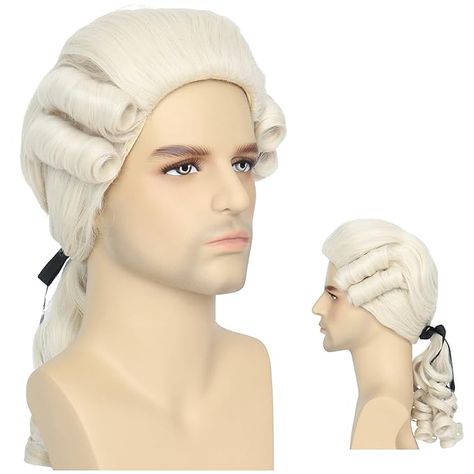 Amazon.com: Yan Dream Powdered Wig Men Colonial 18th Century Judge Wig Halloween Cosplay Wig : Clothing, Shoes & Jewelry 1800s Men Hairstyles, 18th Century Wigs Men, Judge Wig, Powdered Wig, 18th Century Wigs, Winters Tale, Foam Wigs, Cake Outfit, 18th Century Clothing