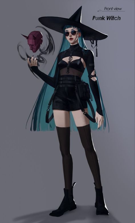 ArtStation - Punk Witch Punk Witch, Art Punk, Female Demons, Witch Characters, Emily The Strange, Avatar Picture, Witch Girl, Modern Witch, Witch Outfit