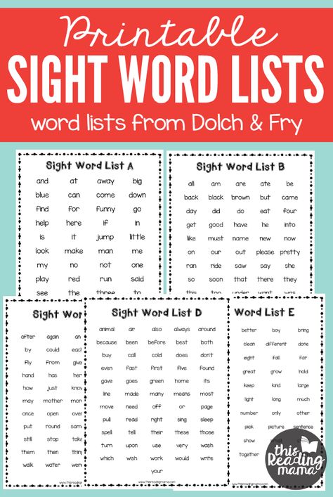 Each printable sight words list combines Dolch sight words and Fry's high frequency word lists. Print five different sight word lists for Pre-K and up. Printable Sight Words, High Frequency Word List, Dolch Sight Word List, Words List, Sight Words Printables, Reading Materials, Sight Words List, Dolch Sight Words, Sight Words Kindergarten