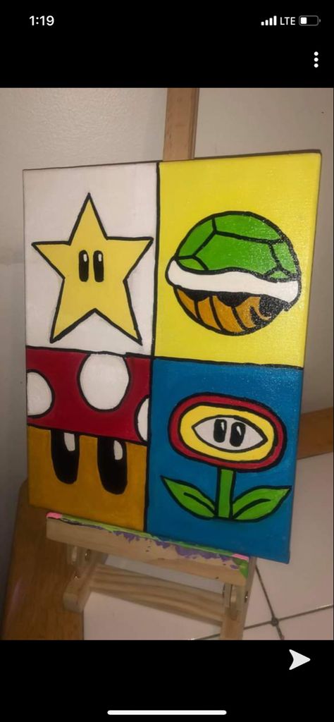 Nintendo Painting Canvas, Mario Characters Painting, Mario And Luigi Canvas Painting, Mario Star Painting, Super Mario Bros Painting, Bowser Painting, Mario Brothers Painting, Mario Bros Painting, Easy Mario Painting