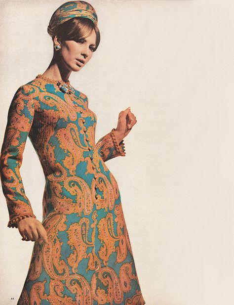 ‘Paisley began as an ancient Persian pattern in distinctive designs of Kashmiri weavers.’ (1965) #McCalls Persian Inspired Fashion, Paisley Pattern Dress, Persian Traditional Clothing, Persian Style Fashion, Traditional Persian Clothing, Ancient Persian Clothing, Persian Clothing, Persian Style, Iranian Ancient Clothes