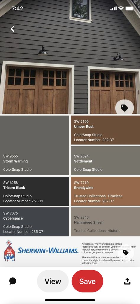 Brown House Paint Exterior, Dark Grey Brown House Exterior, Exterior House Paint Color Combinations Ranch Style, Exterior Paint Combos For House, Small Lake House Exterior Color Schemes, Brown House Exterior Ideas Paint, Sherwin Williams Lake House Colors, Peppercorn Exterior House Paint, Brown Grey Exterior House Colors