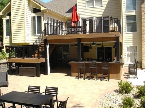 Patio Under Decks, Under Deck, Deck Bar, Deck Remodel, Diy Outdoor Bar, Patio Pavers Design, Outdoor Patio Bar, Patio Deck Designs, Outdoor Sitting Area