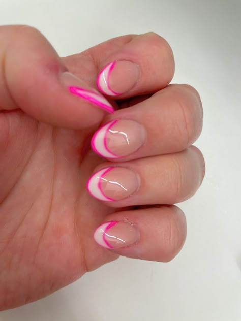 Pink And White Solar Nails French, Nails For Kids Cute Short French Tip, Pink And White Prom Nails, Cute French Tip Designs, Cute Gel X Nail Designs, Nails For Vacation Beach Tropical, Cute French Tip Nail Ideas, White And Hot Pink Nails, Preppy Nails Summer