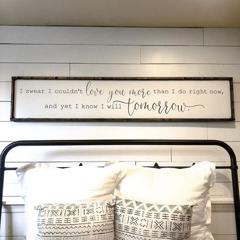 A sweet sentiment and reminder for a master bedroom 😊💜 *** Free shipping in the continental U.S. *** White background with dark charcoal lettering and your choice of frame color. (to change the background or lettering color, put a note in the comment section at checkout) *** Available in 3 sizes: Clear Things, Decor Above Bed, Always Kiss Me Goodnight, Over The Bed, Sweet Summertime, Above Bed, Head Table, To Infinity And Beyond, To The Moon And Back