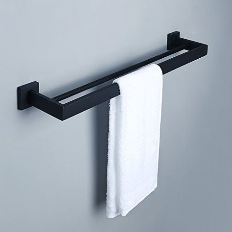 Alise GA7202B Bathroom Double Towel Bar Wall Mount 24-Inch,SUS304 Stainless Steel Matte Black Towel Rod Ideas Bathroom, Towel Hanger Ideas Bathroom, Black Bathroom Towel Rack, Black Towel Holder, Black Towel Racks For Bathroom, Bathroom Accessories Ideas Decor, Open Bathroom Concept, Modern Black Towel Rack, Black Bathroom Towel Bar